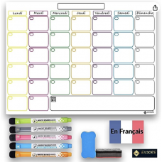 Tableau Blanc Magnétique Organiseur Memo Mensuel Ardoise Effaçable pour Frigo Cuisine, 5 Marqueurs et 1 Effaceur Aimantés,...