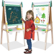 Siairo Tableau de jeu pour enfants en bois réglable en hauteur - Chevalet blanc double face - Avec rouleau de papier - Chi...