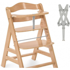 Hauck Chaise Haute Bébé Alpha Plus en Bois - Évolutive dès 6 Mois, Réglable, Harnais 5 Points, Barre de Sécurité, Résistan...